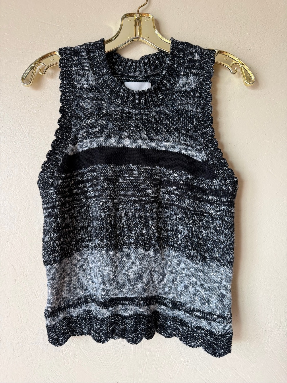 high neck knit tank scalloped hem sweater vest stripe cotton Steven Alan S nwt